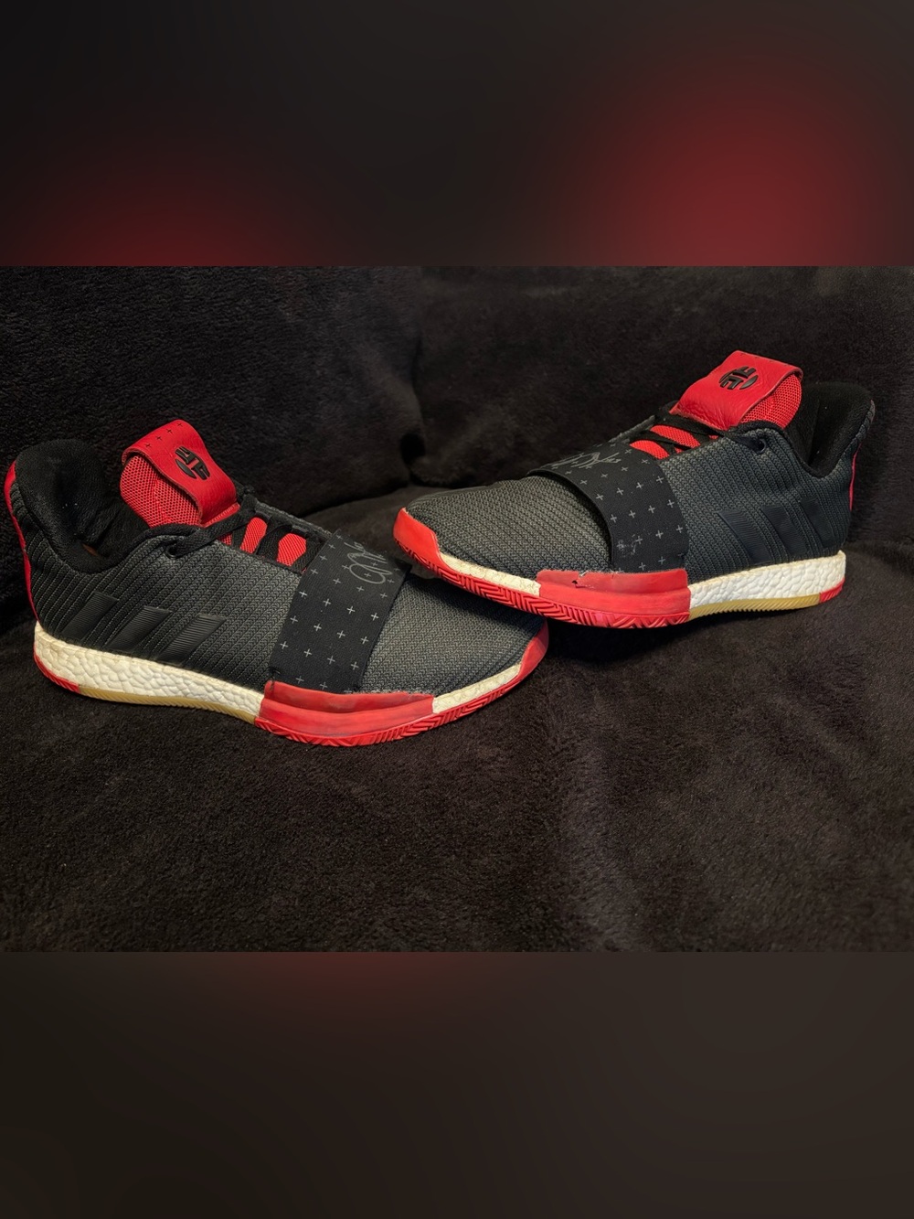 Adidas AQ0034 James Harden Vol. 3 Black Red Basketball Shoes Mens 12 GUC
